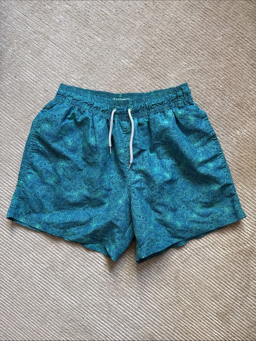 Topman Paisley Swim Trunks Shorts Men’s Bathing Suit Turquoise Blue Green S